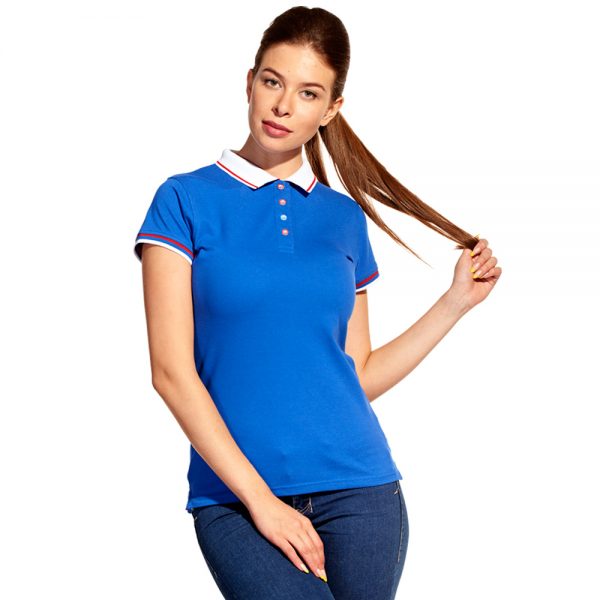 синяя женская рубашка поло с триколором