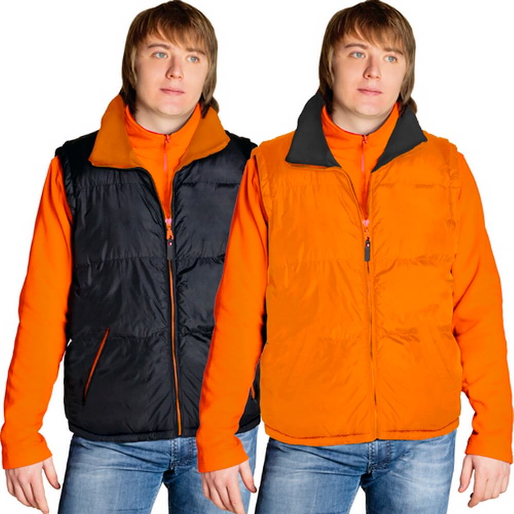 Двусторонняя куртка мужская. Оранжевый жилет Brax мужской. Жилет утепленный оранжевый. Жилетка мужская утепленная оранжевая.
