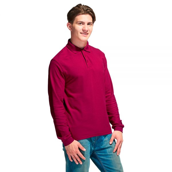 Рубашка поло мужская длинный рукав, цвет бордовый (винный)