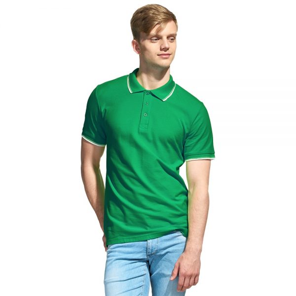 зеленая мужская рубашка поло с кантами