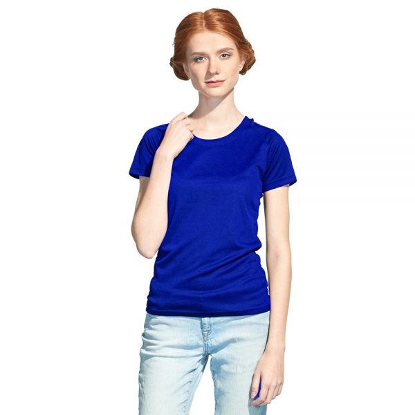синяя женская спортивная женская футболка материал "ложная сетка"