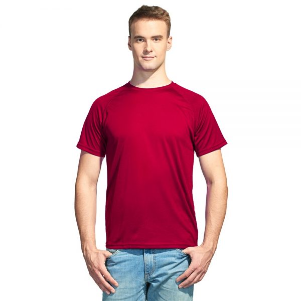 красная мужская спортивная футболка материал "ложная сетка"