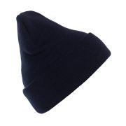 шапка вязанная удлиненная с отворотом цвет темно-синий боковая сторона
